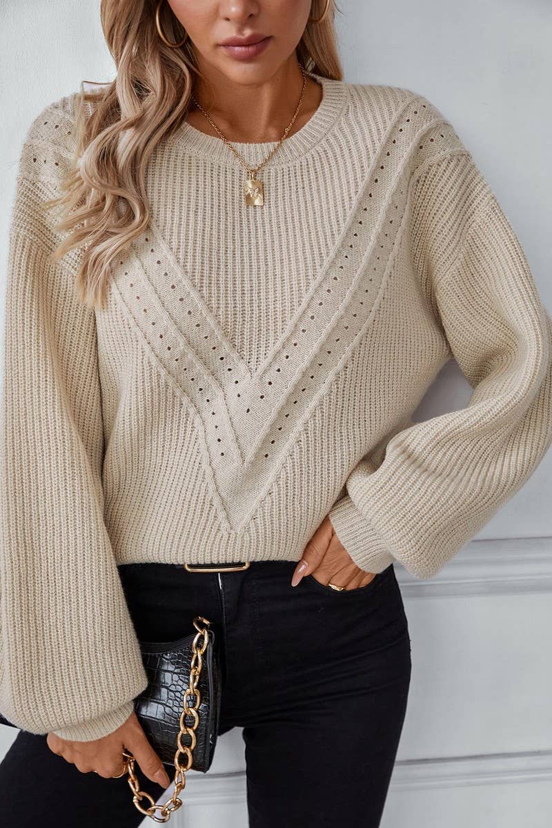 CWOSWL2844_CASUAL ROUND NECK LONG SLEEVE KNITTED SWEATER