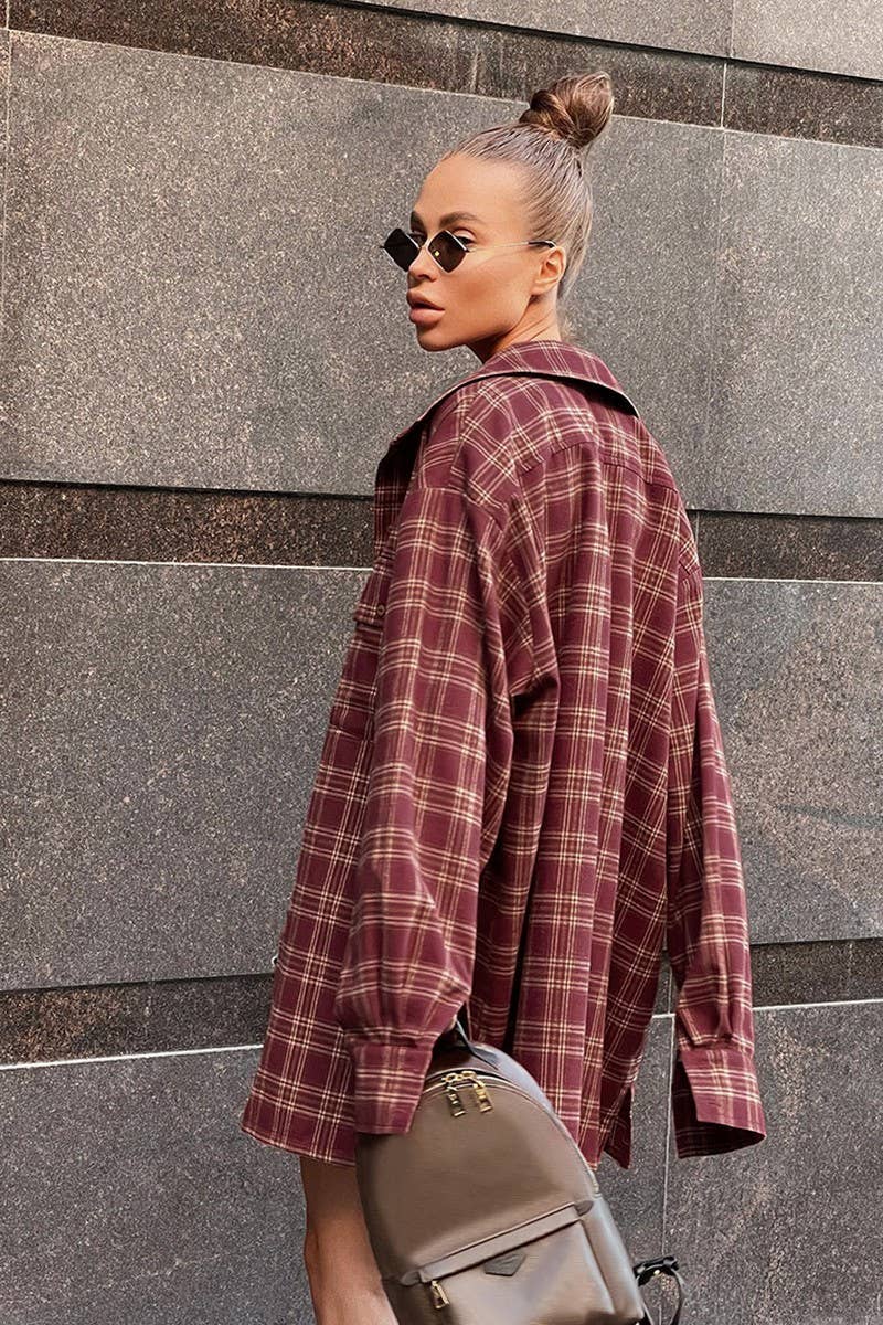 CWTSTL2598_RETRO RED PLAID LOOSE LONG-SLEEVED SHIRT