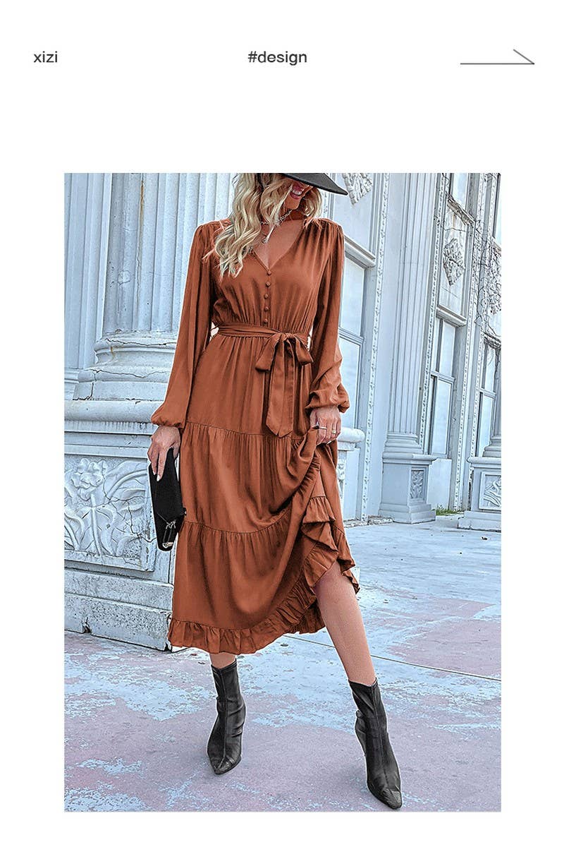 CWDMD01042_CASUAL WORK TIE WAIST LONG SLEEVE DRESS