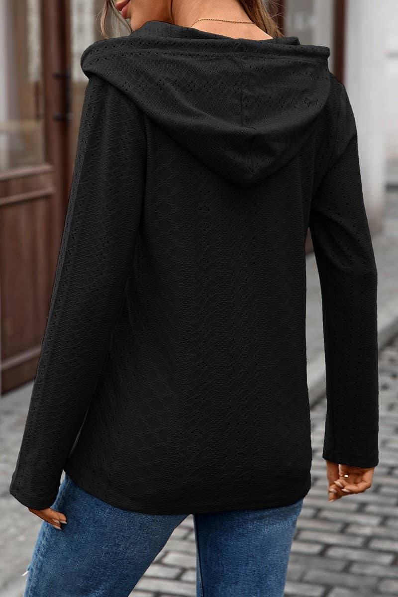 CWOHOL1119_V-NECK BUTTON DRAWSTRING PULLOVER LONG SLEEVE TEE