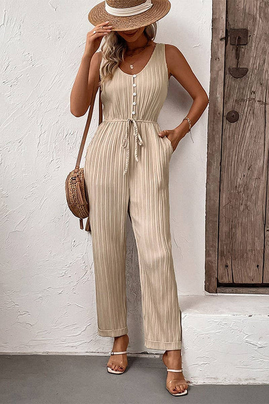 CWSBSSL0091_NEW STYLE PLEATED SOLID COLOR SUSPENDER JUMPSUIT