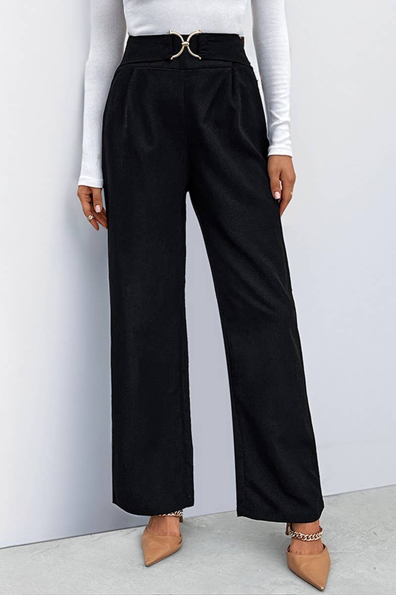 CWBLP0921_SOLID COLOR BUCKLED HIGH WAIST STRAIGHT PANTS