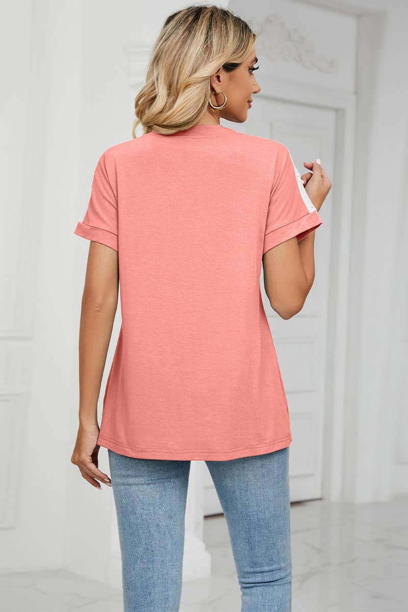 CWTTS0757_V-Neck Shirt Sleeve Top