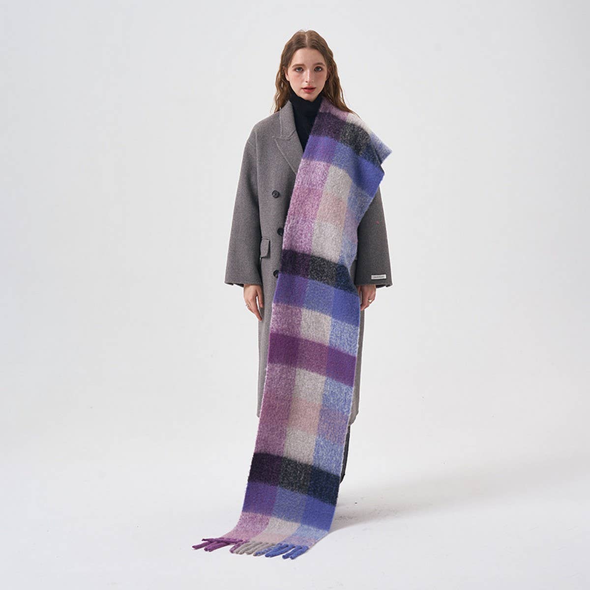 32% Wool Colorblock Plaid Scarf - Soft & Warm_CWASC2365