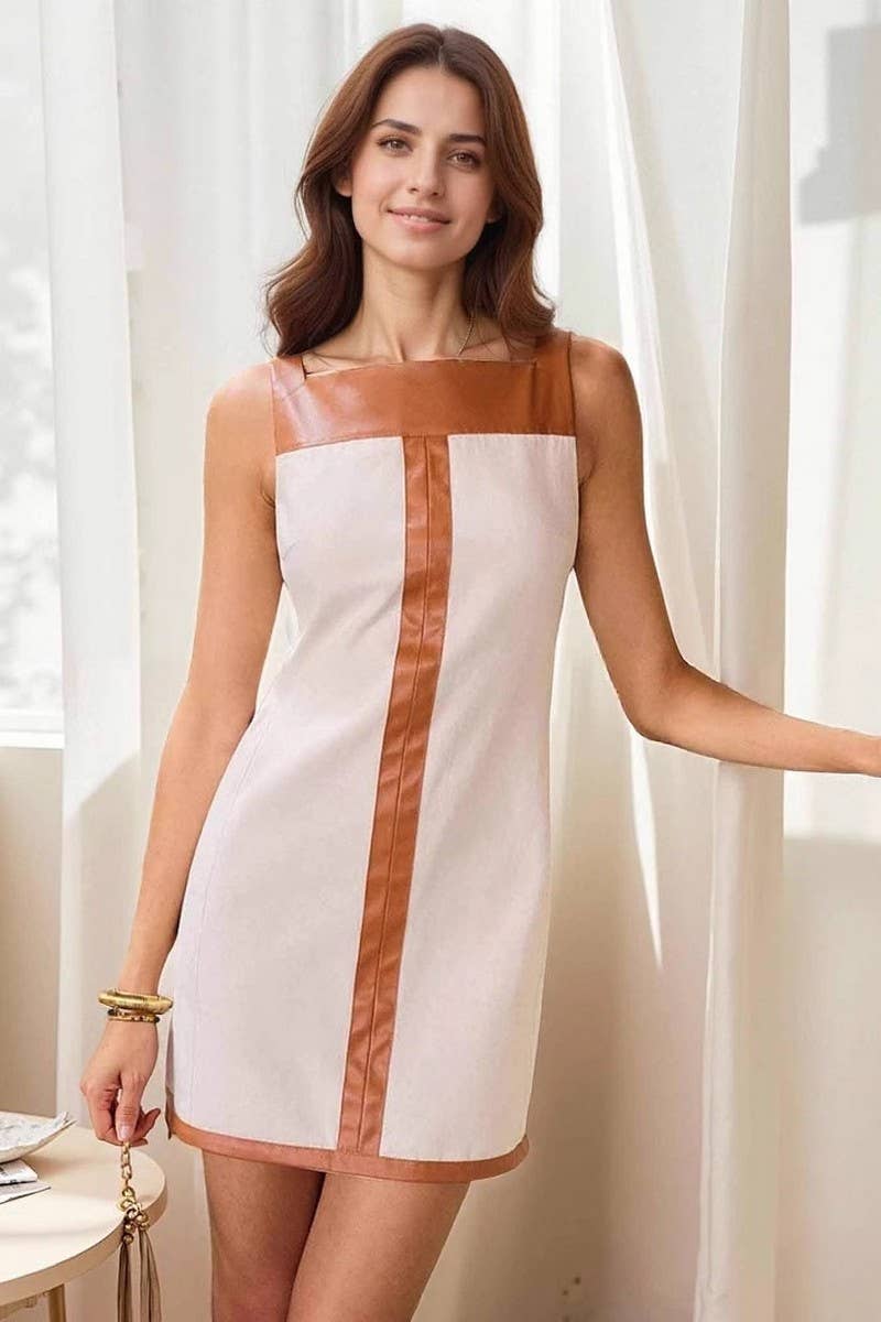 CWDHL1080_COMMUTER SQUARE NECK PATCHWORK SLIM DRESS