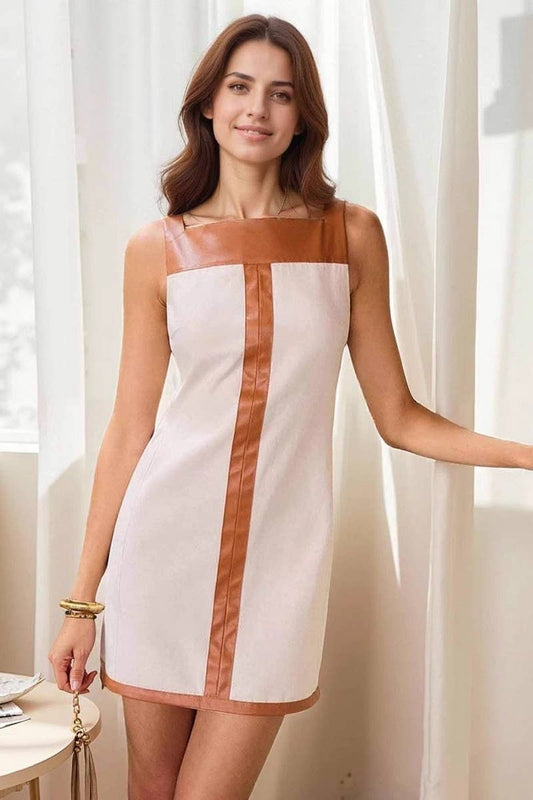 CWDHL1080_COMMUTER SQUARE NECK PATCHWORK SLIM DRESS