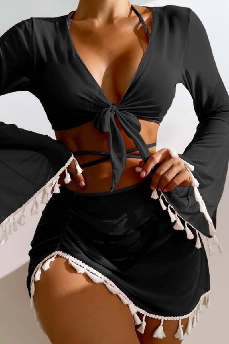 CWMW0740_FRINGE COVER-UP MESH MINISKIRT SWIMSUIT