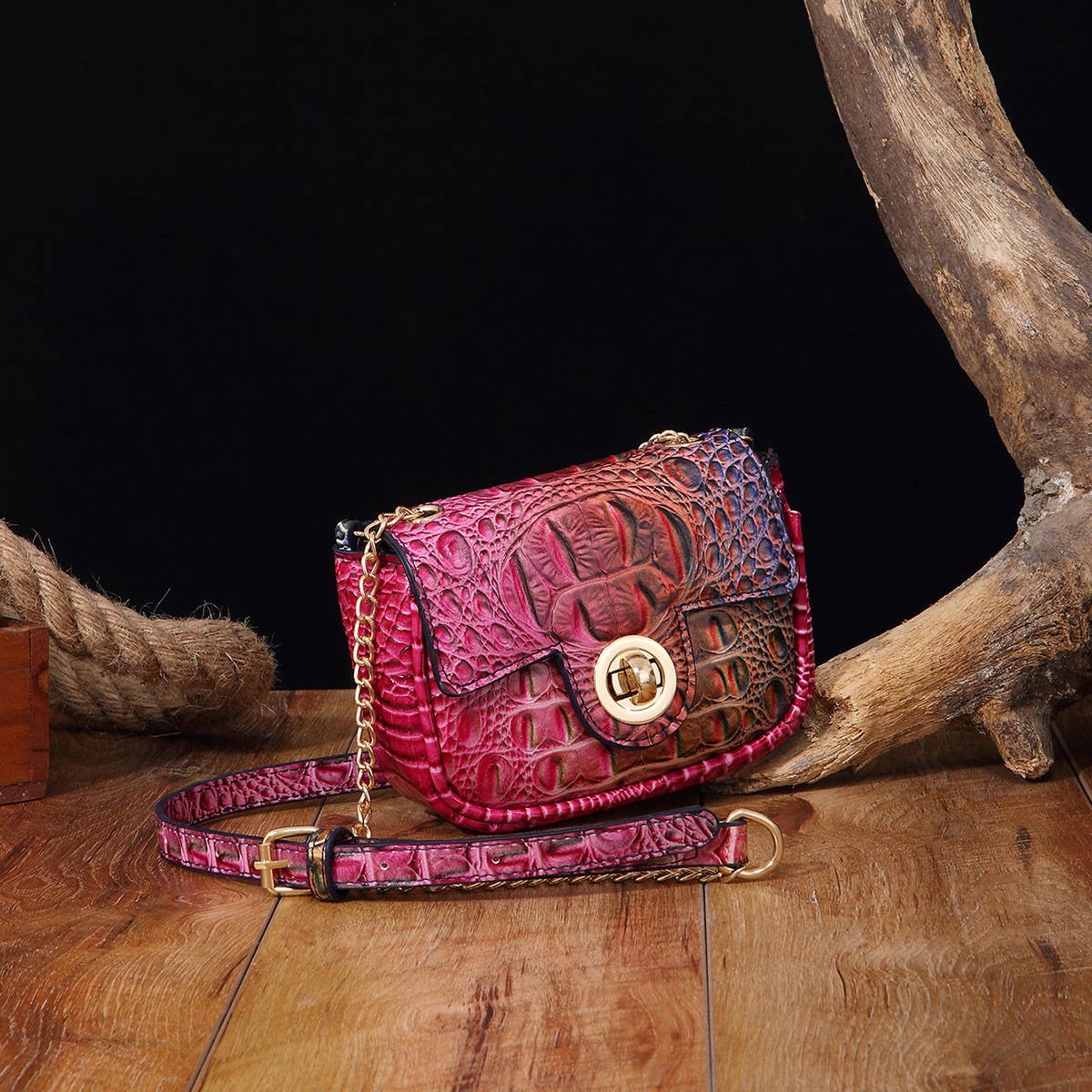 WOMEN MULTI-COLOR CROCODILE PATTERN SHOULDER BAG_CWAB2596