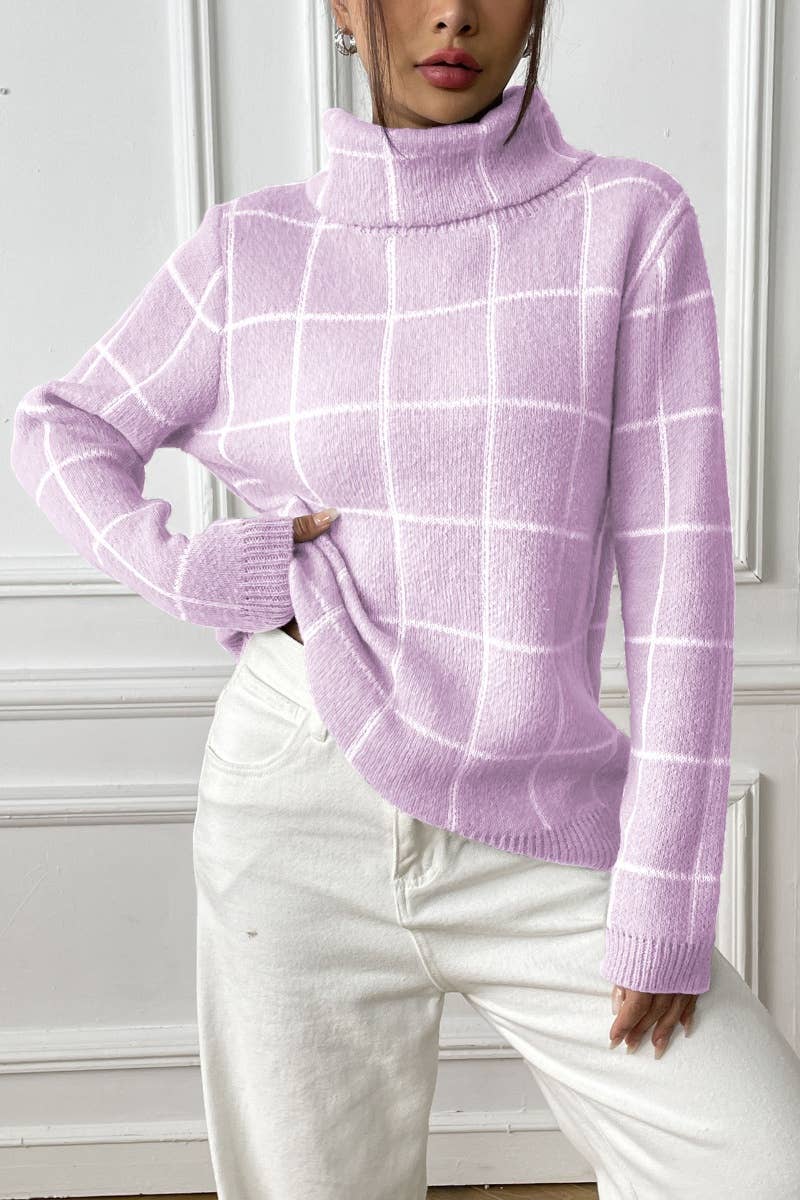 CWOSWL6724_WINTER TURTLENECK STRIPED LONG-SLEEVED SWEATER