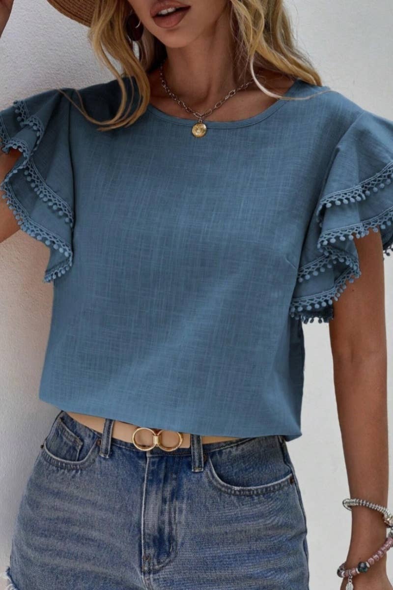 CWTBLS1120_SUMMER BAGGY BAT-SLEEVED SHORT-SLEEVED TOP