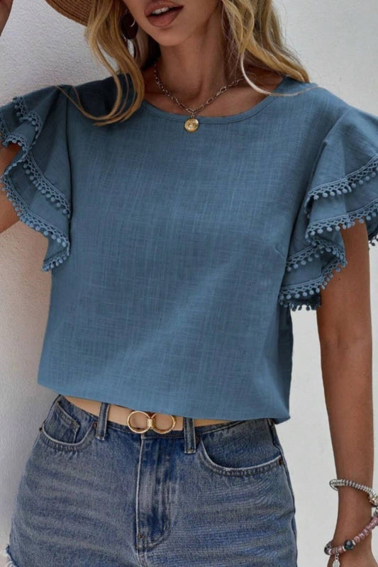 CWTBLS1120_SUMMER BAGGY BAT-SLEEVED SHORT-SLEEVED TOP