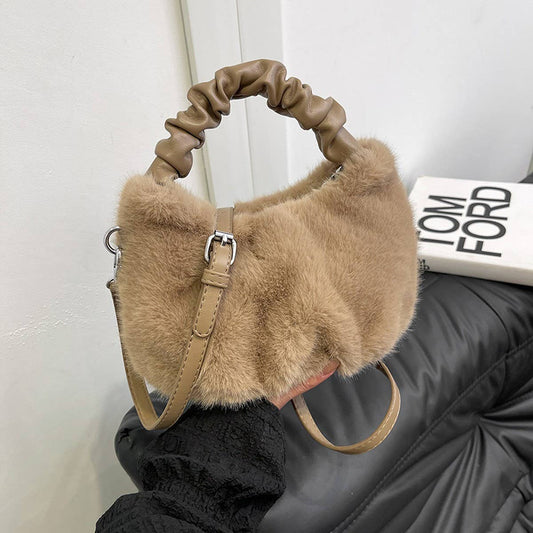 WINTER FASHION PLEATED TOTE PLUSH SHOULDER BAG_CWAB3977