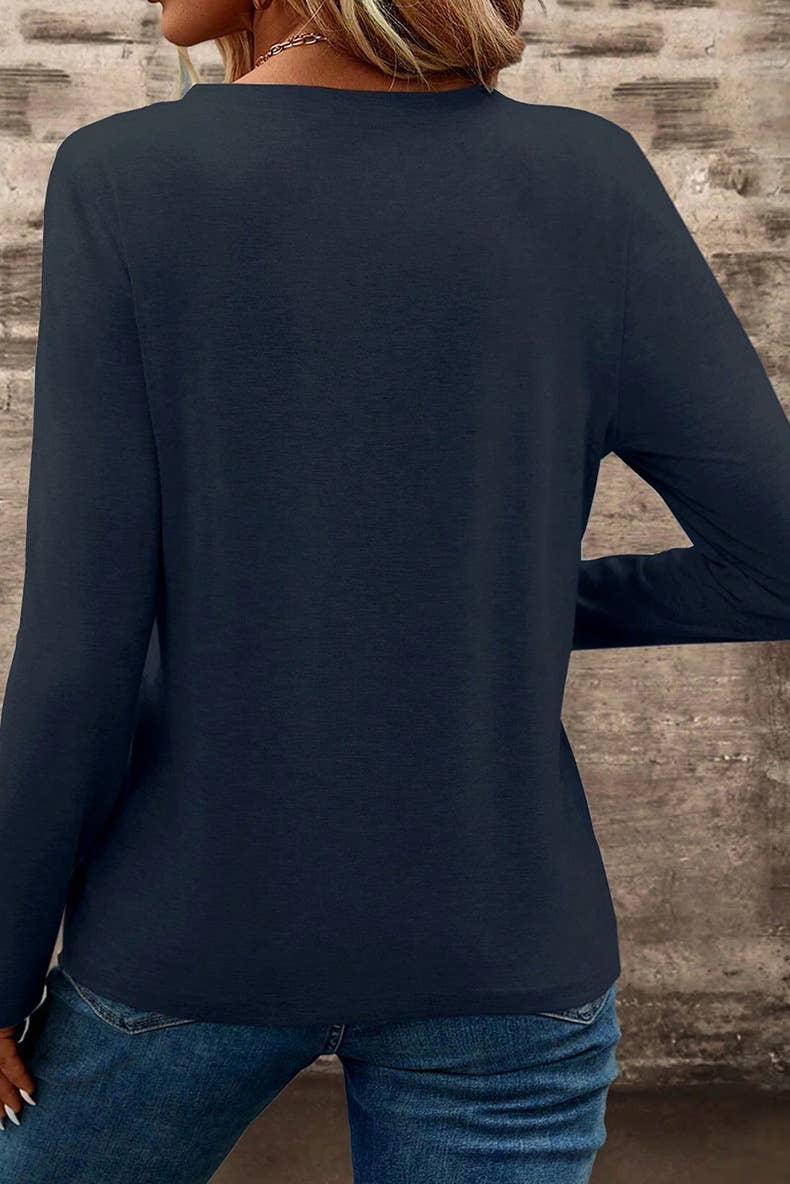 CASUAL SIMPLE LONG SLEEVE T-SHIRT V-NECK BASE