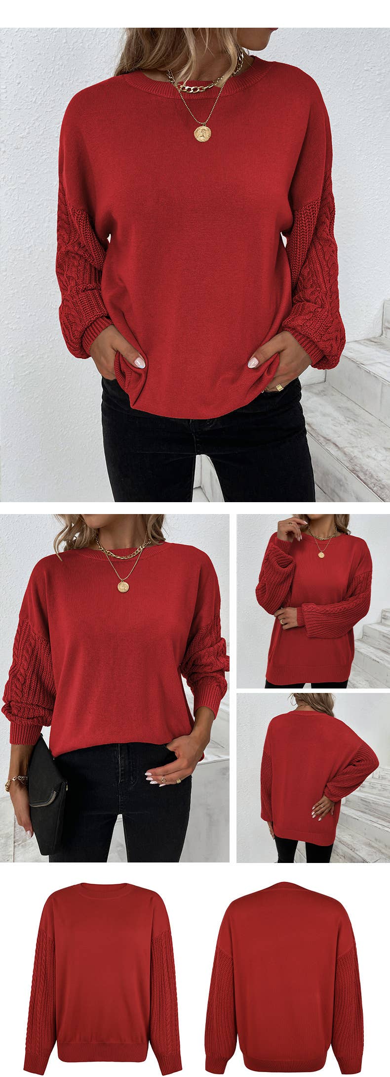 CWTTL1069 Casual Cable Crew Neck Pullover  Sweater