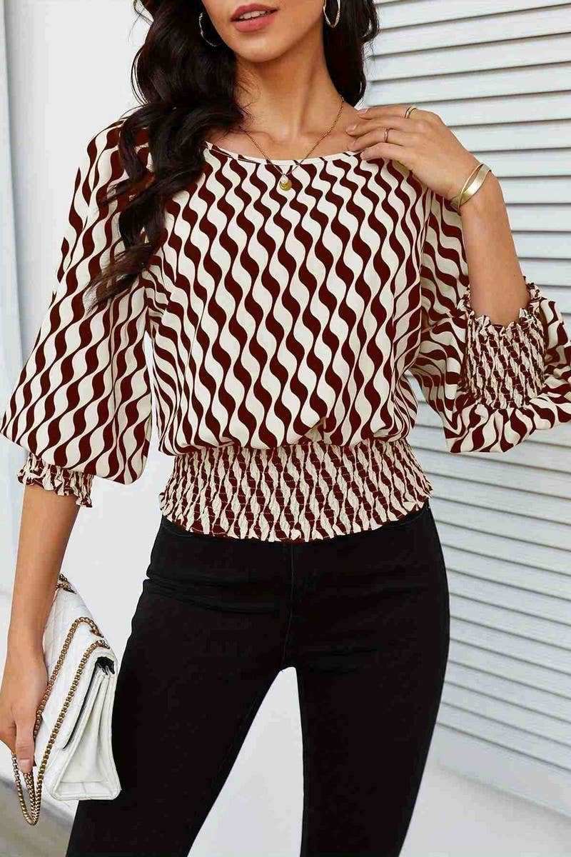 CWTTL2008_WAISTED SHORT CONTRAST PRINT LONG SLEEVE T-SHIRT