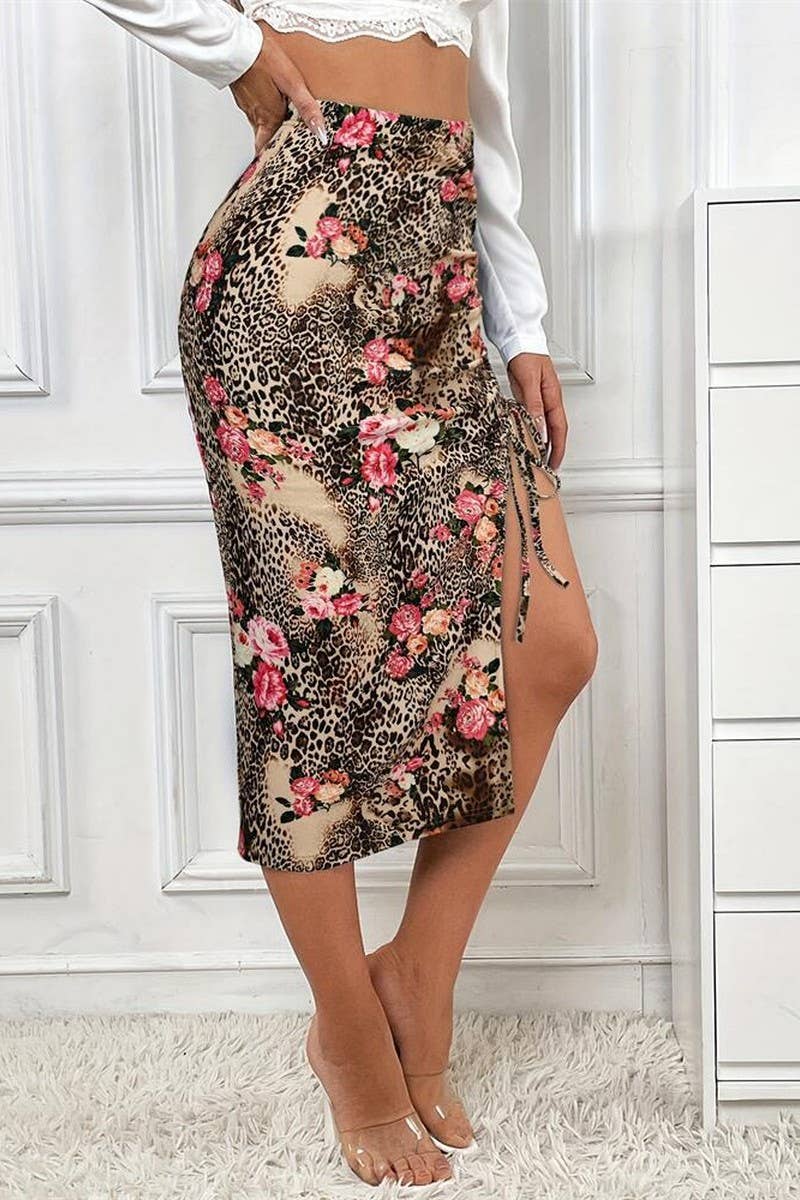 CWBMS0424_FASHION PRINTED PLEATED SIDE SLIT A-LINE SKIRT