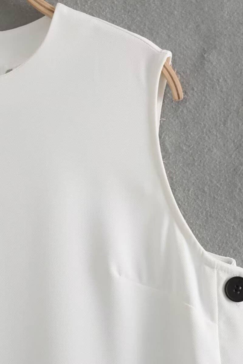 CWDMD2734_SOLID COLOR ROUND NECK SLEEVELESS SLIT LONG DRESS