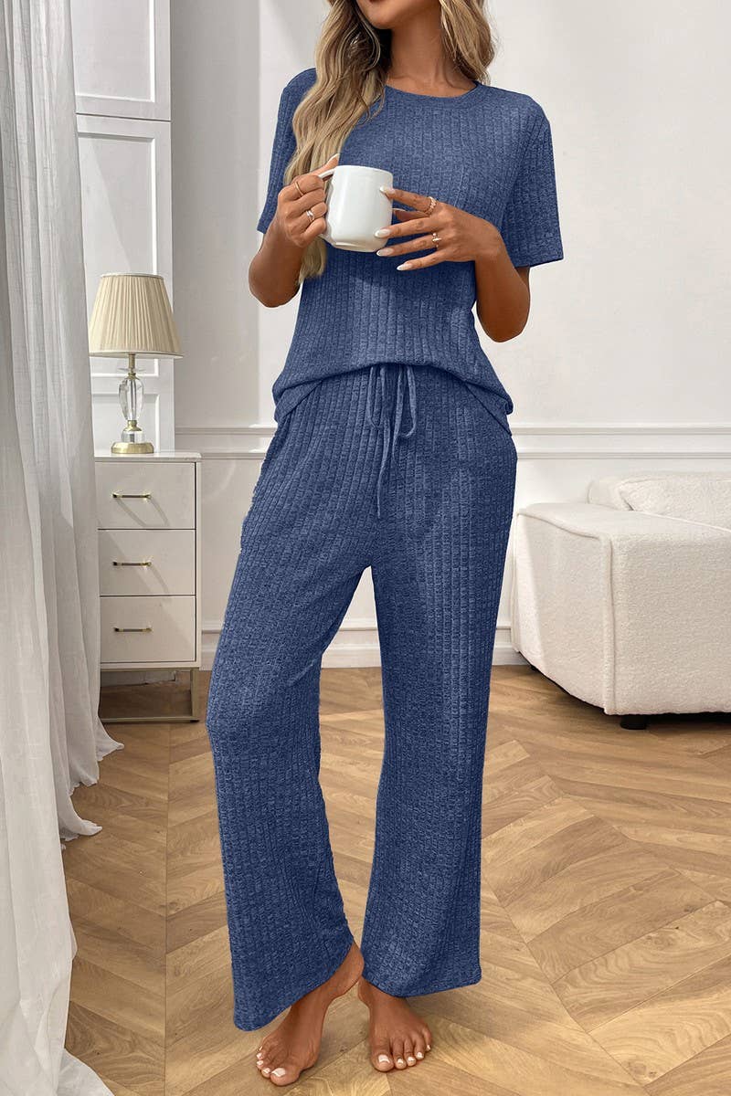 CWSPJ00462_SOLID RIBBED SHORT SLEEVE PAJAMA SET