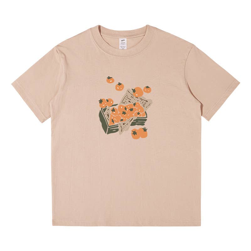 CWTTS0959_TOMATO PRINT CASUAL LOOSE SHORT SLEEVE T SHIRT