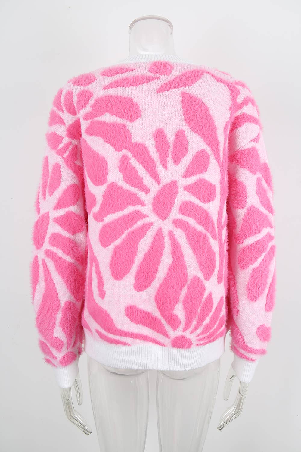 Fluffy flower round-neck warm knitted sweater
