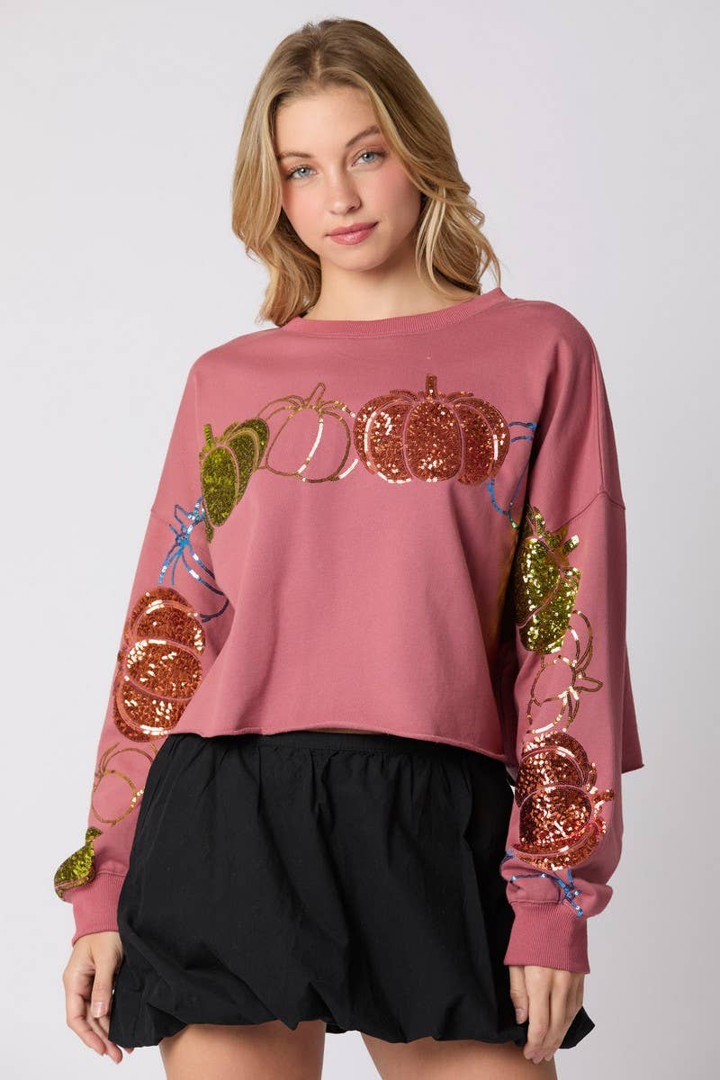 CWTBLL01263_HALLOWEEN PUMPKIN SEQUIN PULLOVER SWEATSHIRT