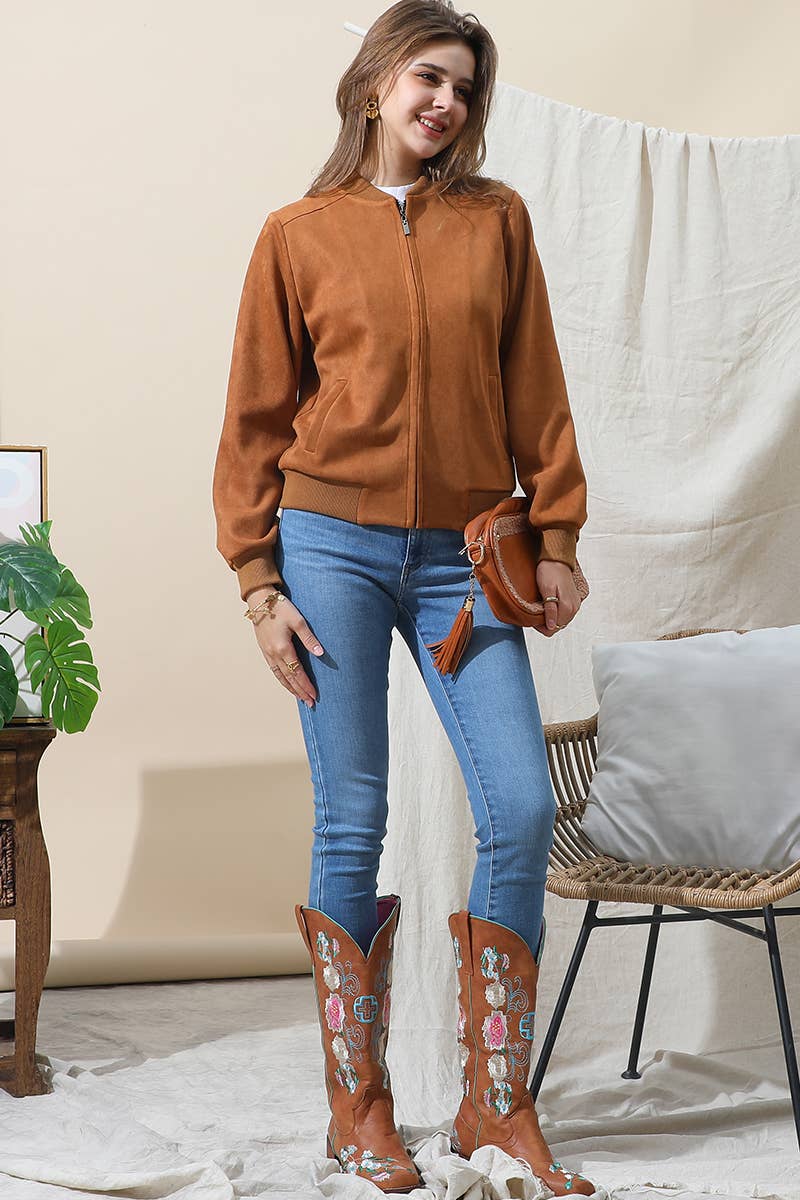 CWOJA706-P_WATERFALL FAUX SUEDE ZIP-UP WESTERN BOBMER JACKET