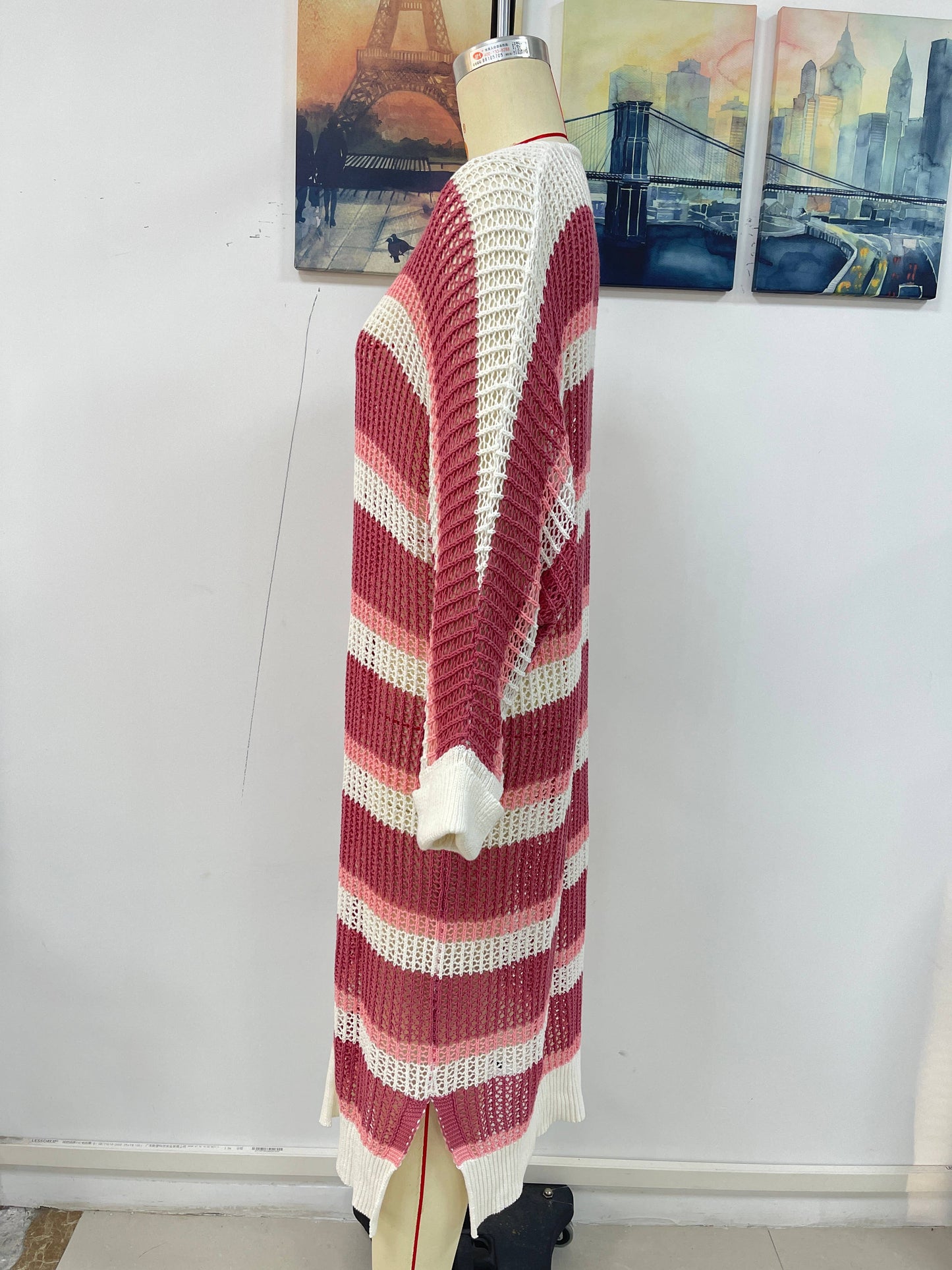 Colorblock Hollow Long Sleeve Open Cardigan