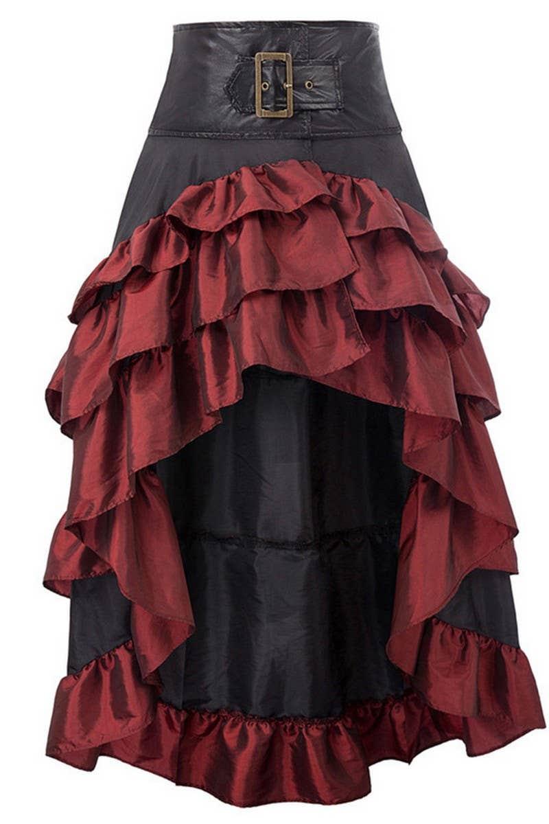 CWBLS00709_IRREGULAR RUFFLED HIGH WAIST PATCHWORK CAKE SKIRT