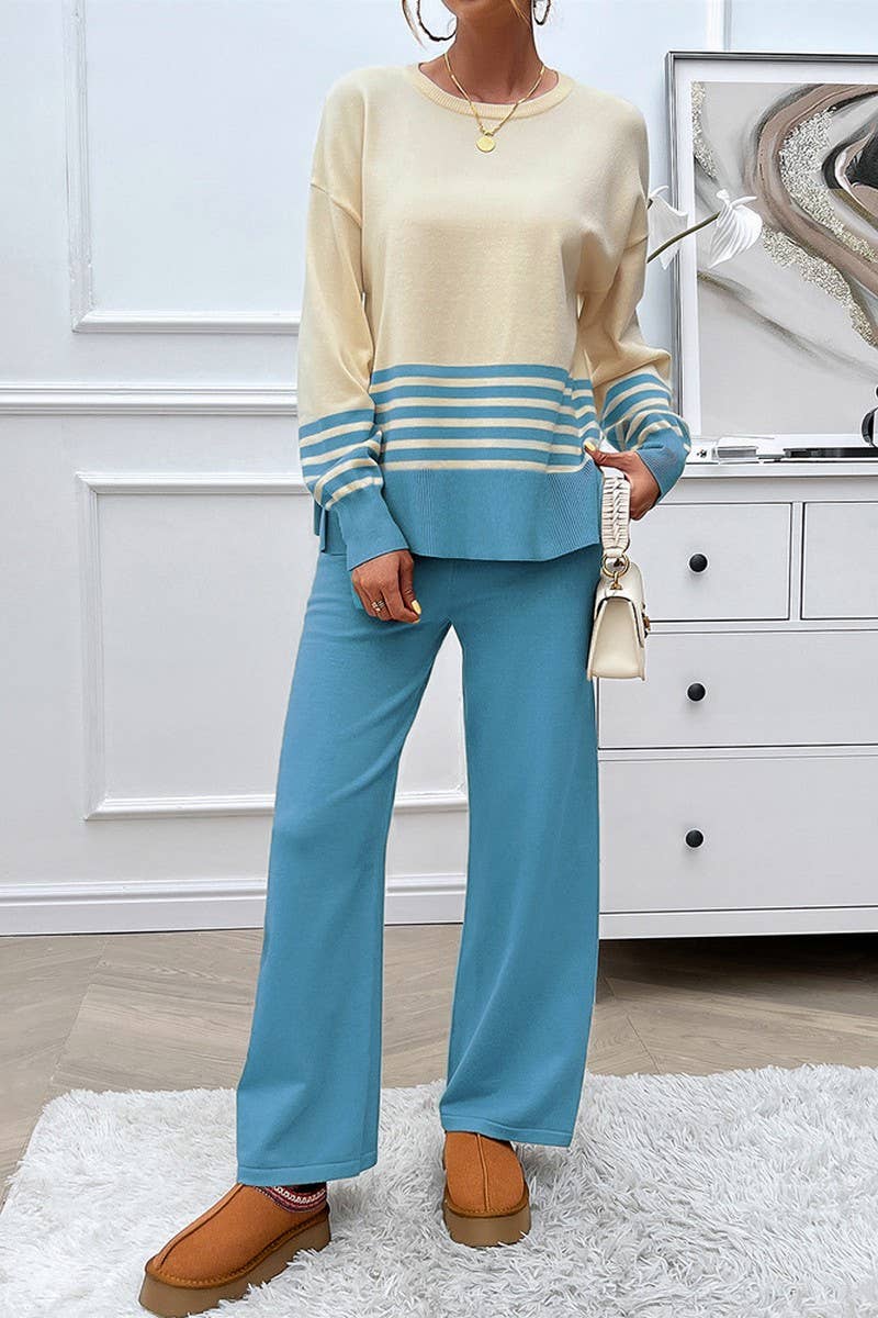 CWSS1057_AUTUMN CASUAL LOOSE CONTRAST COLOR SWEATER SUIT