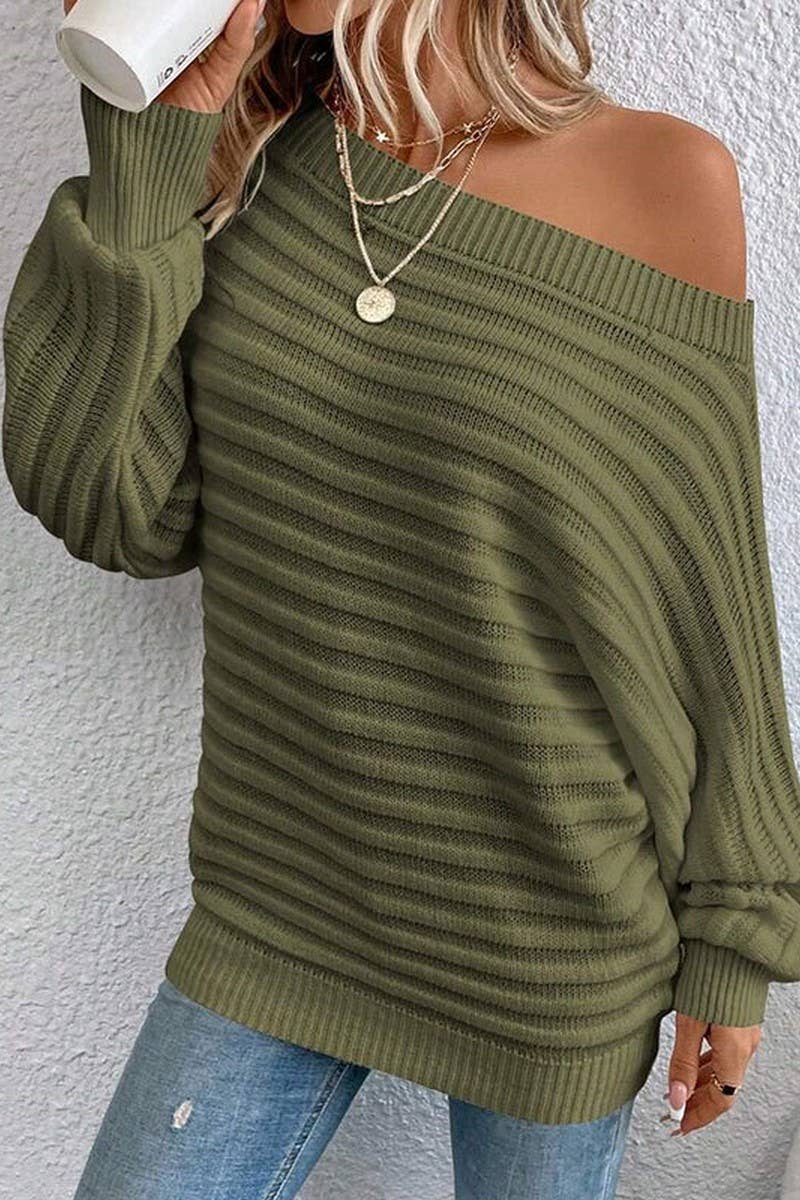 CWOSWL07300_SOLID TEXTURED OFF-SHOULDER BATWING KNIT SWEATER