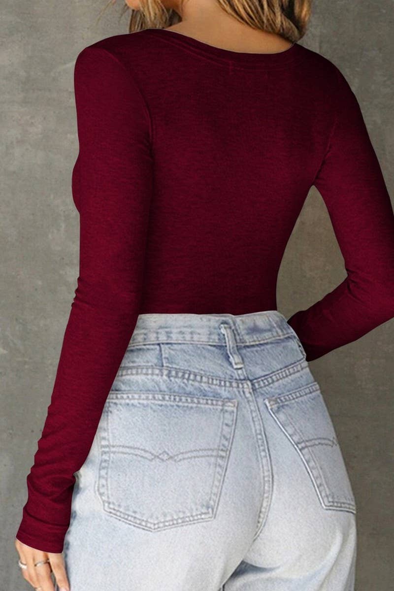 CWTBLL01070_V NECK SLIM FIT SOLID LONG SLEEVE TOP