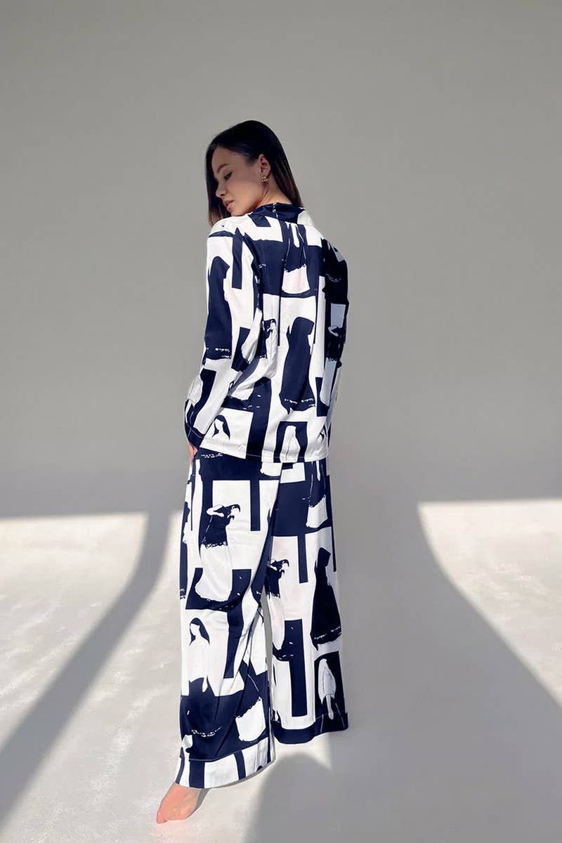 CWSPJ0359_PRINTED LOOSE LONG-SLEEVED TROUSERS PAJAMA SET