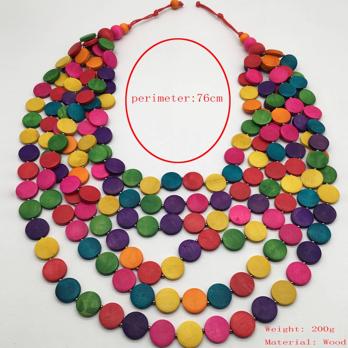 COLORFUL WOODEN DISC LONG MULTI-LAYER NECKLACE
