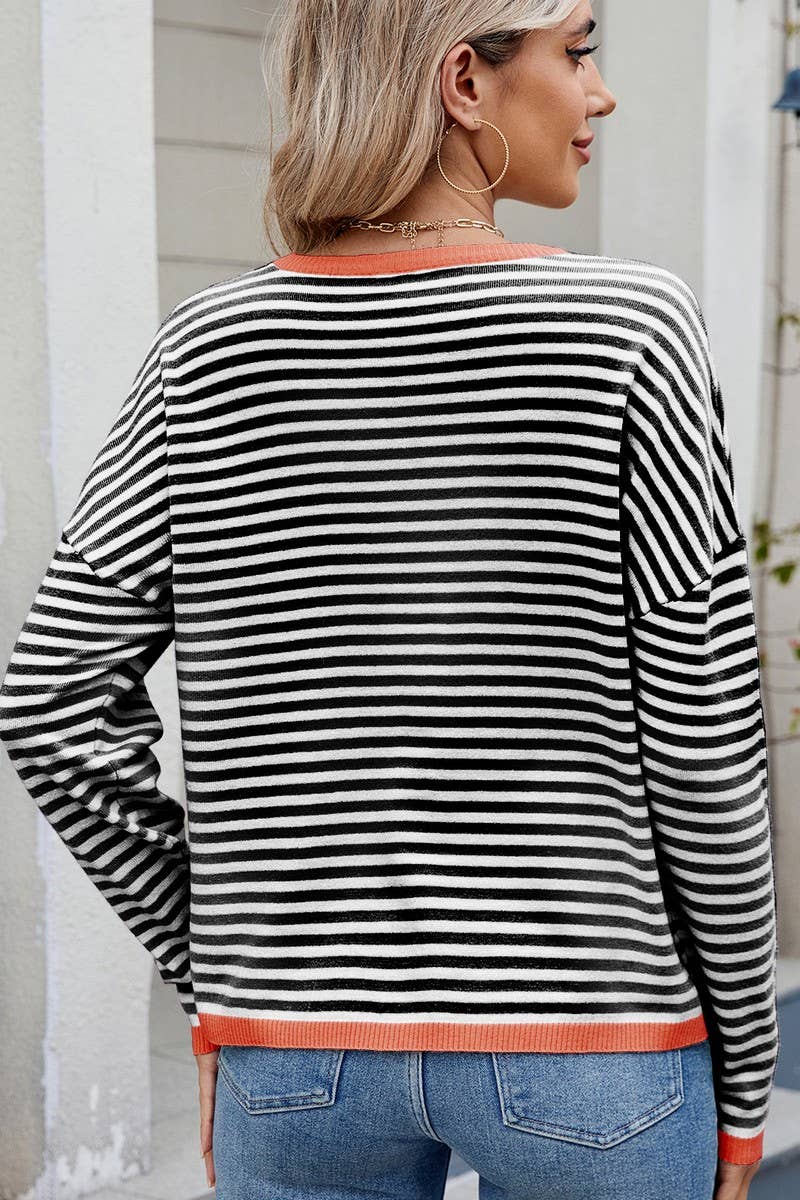 CWTBLL01204_COLORBLOCK TRIM STRIPE LOOSE KNIT PULLOVER