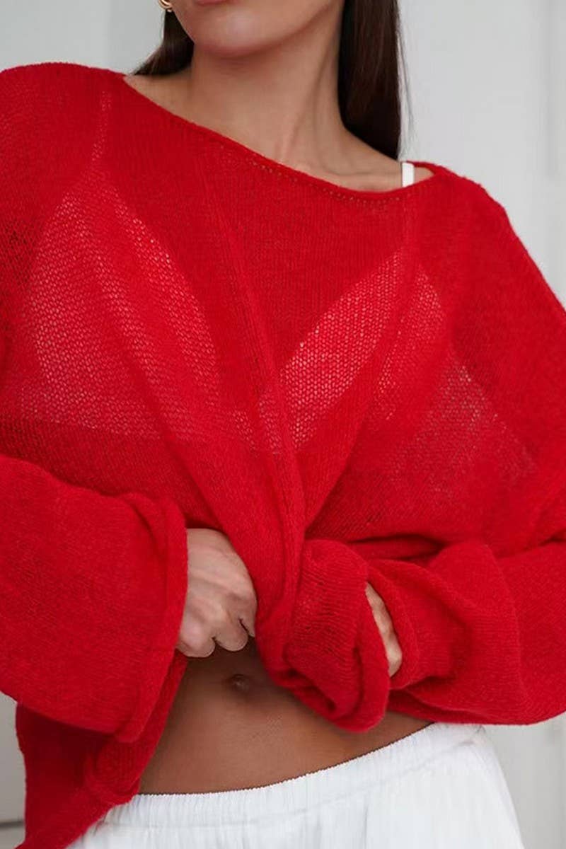 CWOSWL07647_SHEER MESH KNIT SWEATER LOOSE PULLOVER