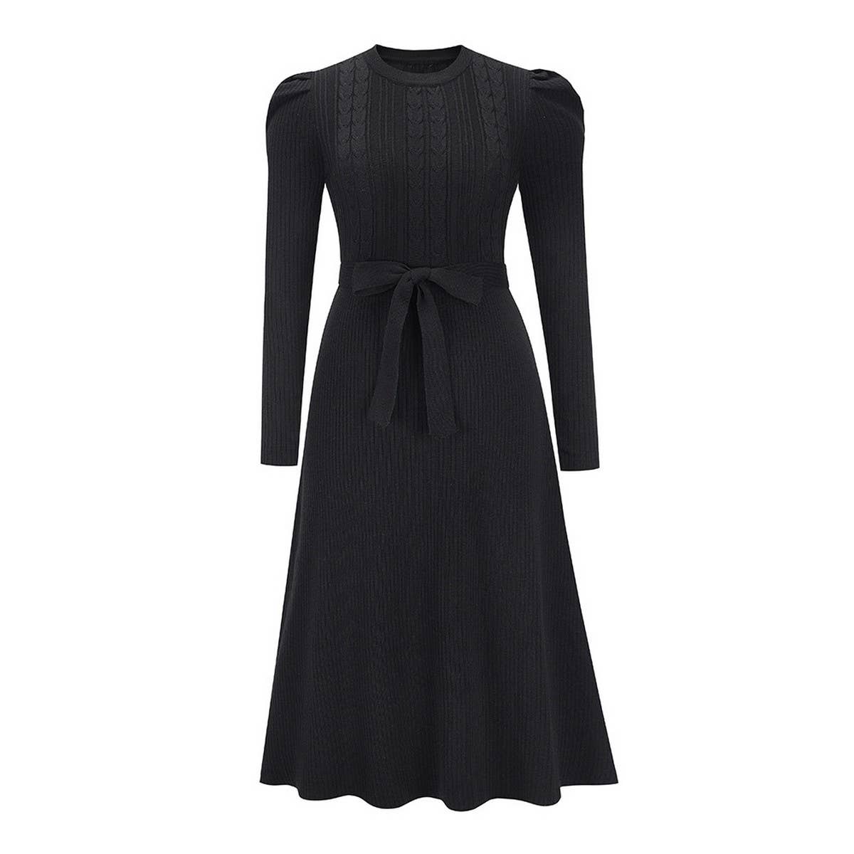 Bubble long sleeve knitted long high-waisted dress