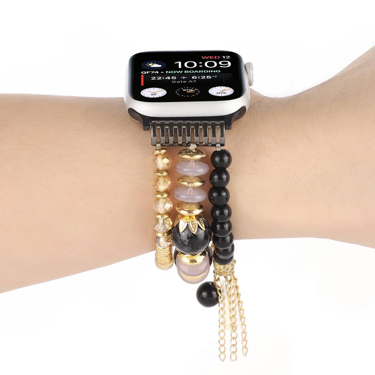 APPLE WATCH 7-1 THREE-ROW PEARL ELASTIC STRAP_CWASC1563