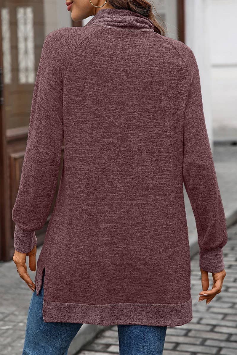 CWTBLL01308_COLORBLOCK SCARF NECK LONG SLEEVE CASUAL TOP