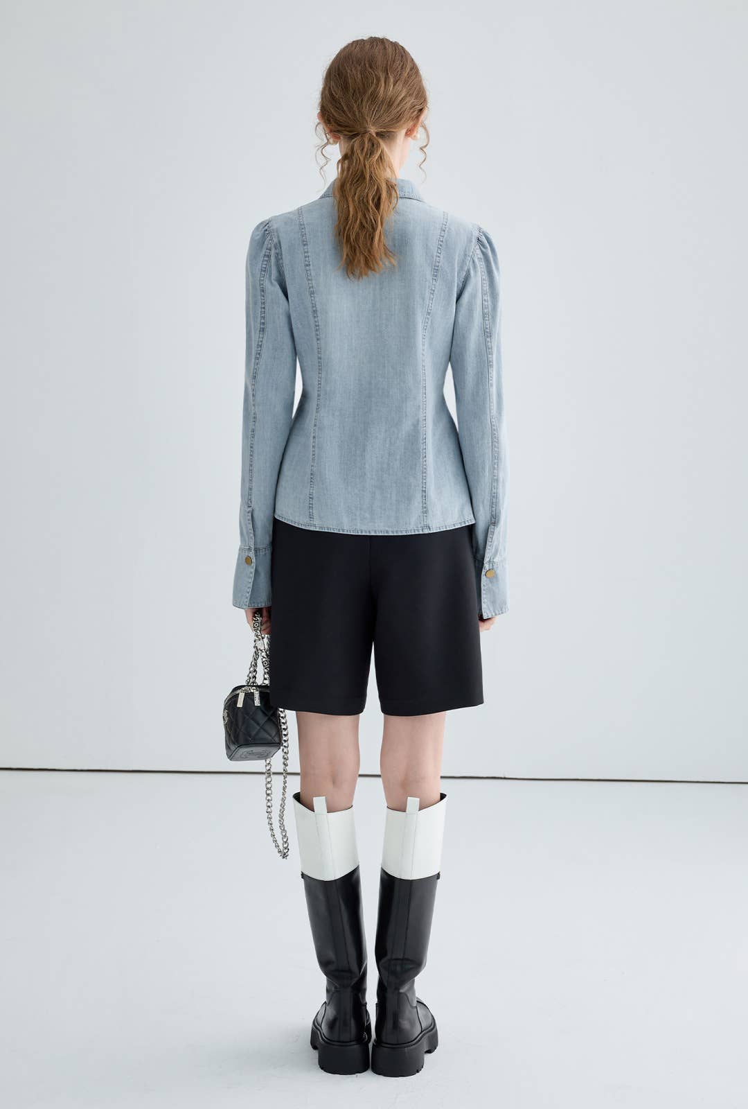 Cross-tied spicy girl style denim shirt