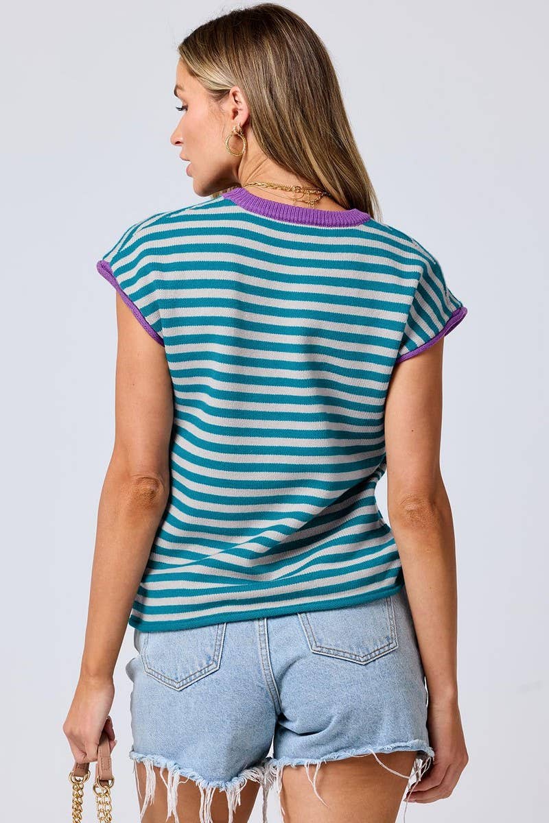 CWOSWS0122_CREW NECK CASUAL STRIPED CONTRAST KNIT TOP