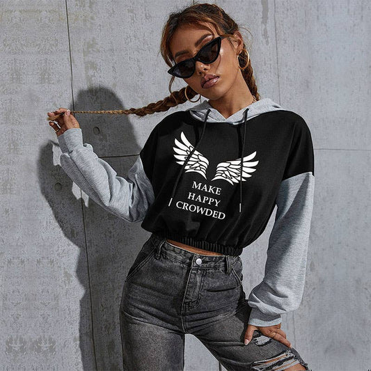 Color-blocking and hooded printed sweatshirt