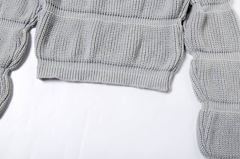 DESIGN SENSE LANTERN SLEEVE SHORT CROP SWEATER