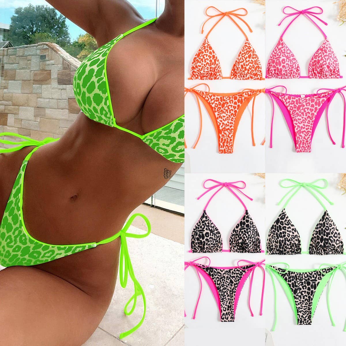 LEOPARD PRINT BIKINI SET - SEXY BACKLESS SWIMSUIT