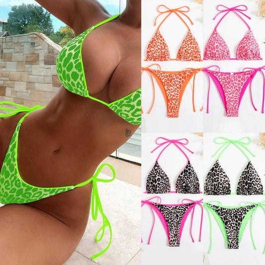 LEOPARD PRINT BIKINI SET - SEXY BACKLESS SWIMSUIT