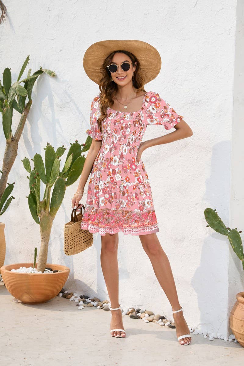 CWDSD4009_PRINT WAIST DRESS BOHO SHORT DRESS