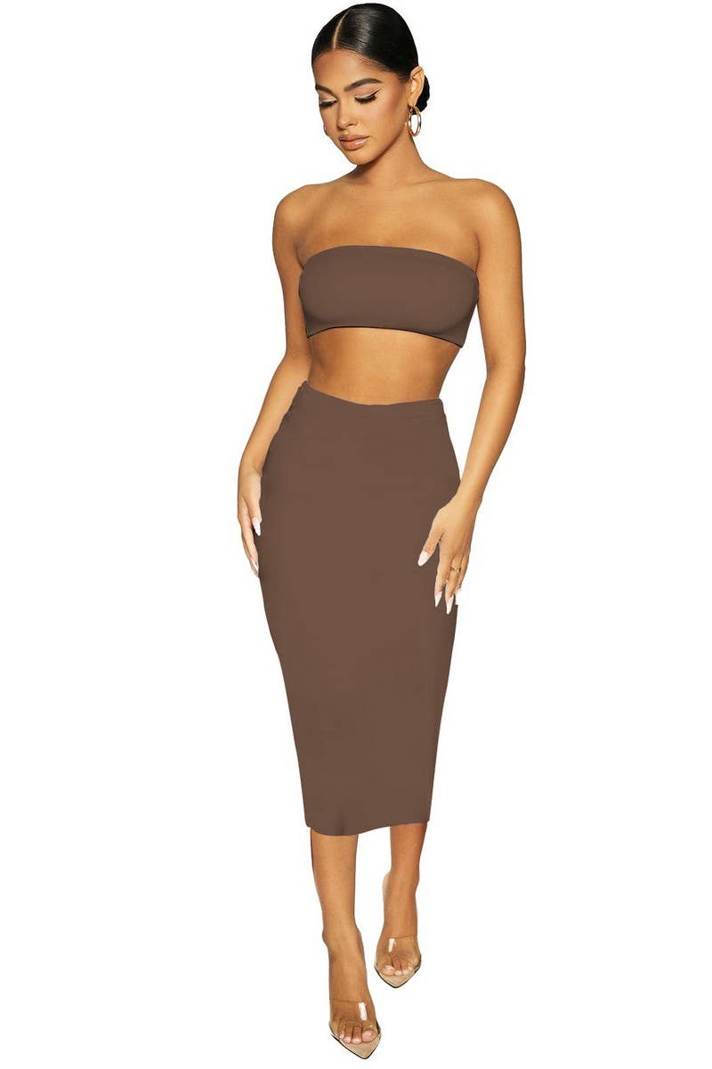 CWSS1098_NAVEL-BARING TUBE TOP TIGHT SKIRT TWO-PIECE SET