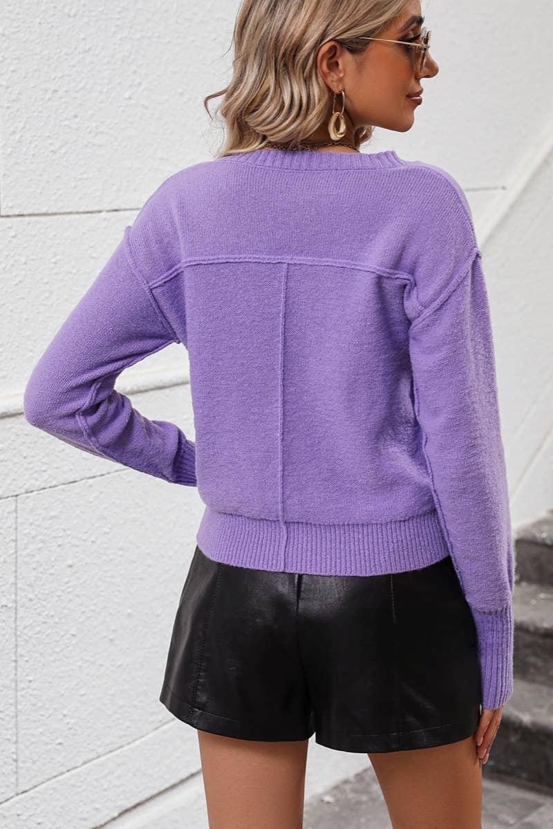 CWOSWL606  Long Sleeve Casual V-Neck Pullover Sweater