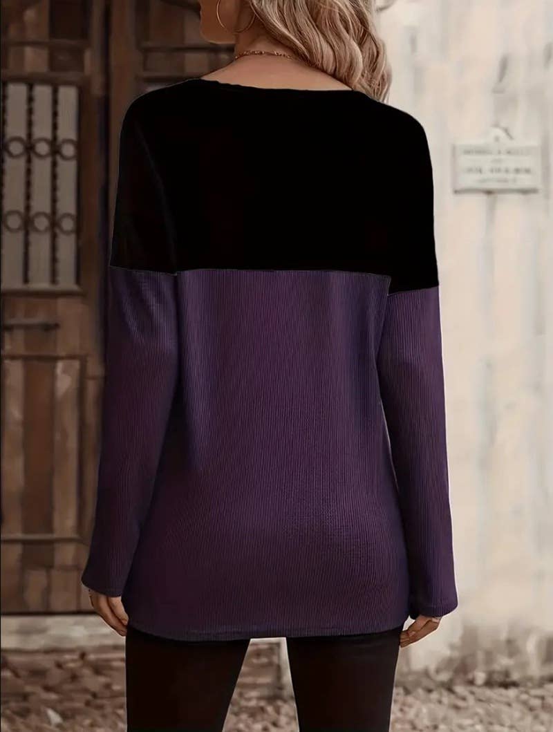 BUTTON EMBELLISHED COLOR PULLOVER SWEATER