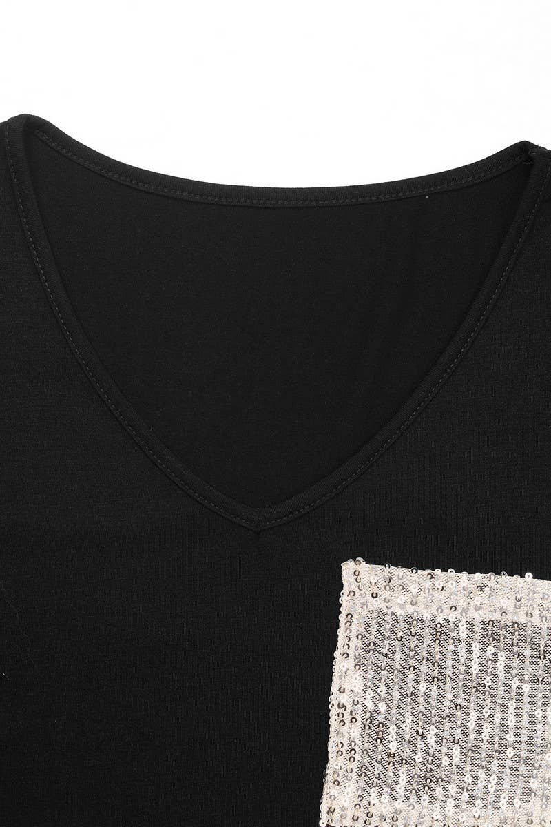 CWTBLS1993_CASUAL BLACK & WHITE COLORBLOCK SEQUIN T-SHIRT