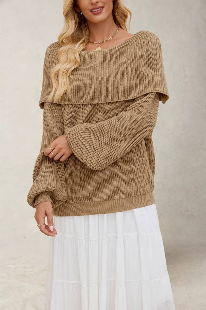 CWOSWL7015_LOOSE KNITTED BOAT NECK PULLOVER SWEATER